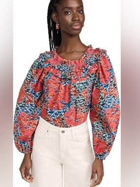 Ulla Johnson Olga Ruffle Blouse in Flamingo